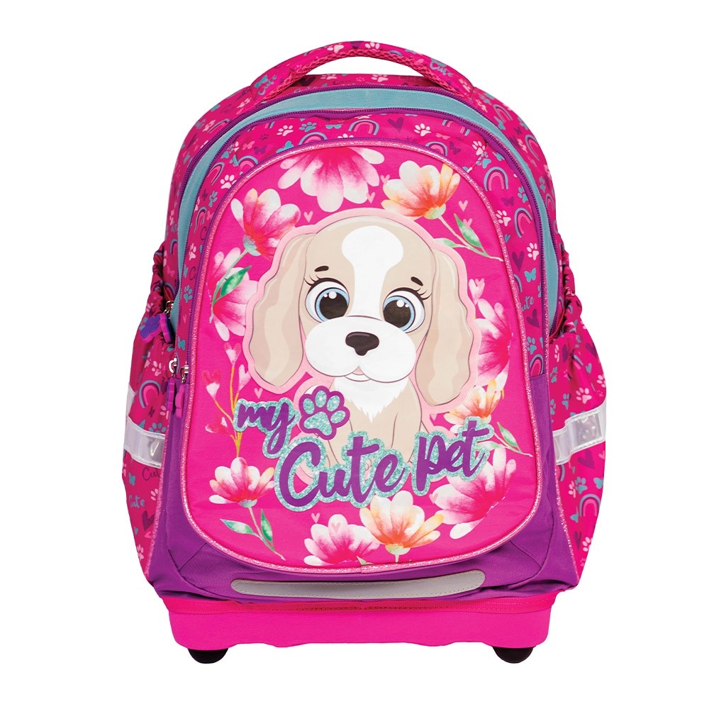 Ghiozdan anatomic clasele primare, imprimeu MY CUTE PET, elemente reflectorizante, inchidere cu fermoar, roz - imagine 4